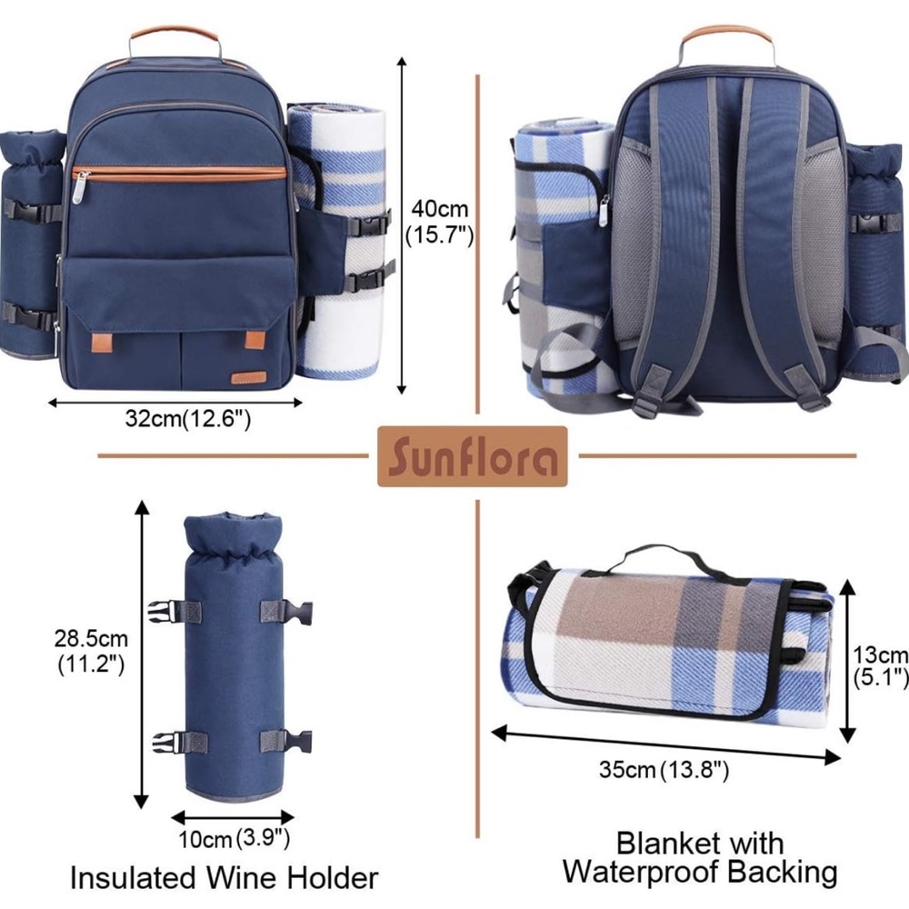 Sunflora Picnic Bagpack Set for 4 People in Navy Blue - Picture 9 of 10